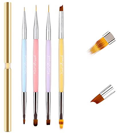 Doppelseitig Nagel Pinsel für Gelnägel Nail Art Nailart Ombre, LEA-SHALL | 8 Köpfe Ombre/Flach/Linie/Rund/Blütenblatt/Französisch Gelpinsel mit Deckel Nagellack Brush Set Fein Pinselset UV Nägel Gel