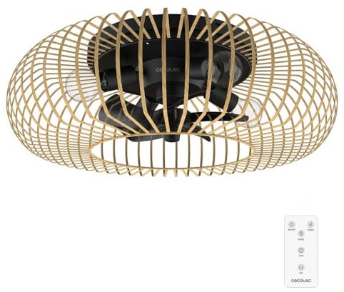 Cecotec Ventilador de Techo con Luz EnergySilence LampAero 600 Natural LightWood. 20W, Motor DC, Luz LED, 5 Aspas de 11, Mando, 3 Velocidades, Temporizador y Modo winter/summer