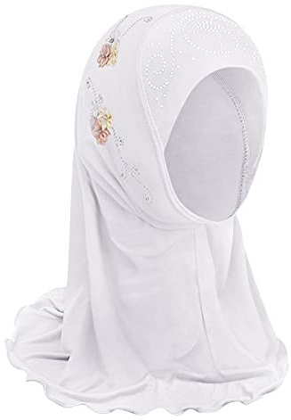 FakeFace Mädchen Kopftuch Kinder Muslimischer Hijab Kleines Mädchen Moslem Schal mit Blumen Arabien Islamische Kopfkappe Kleidung Schal Sommer Stretch Turban Gesichtsschleier Kopfbedeckung