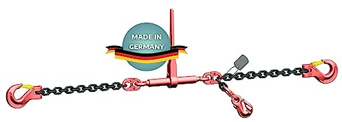 AWOTEX Einteilige Zurrkette 6 mm GK8 inkl. fest verbautem Ratschenlastspanner I langlebige Zurrkette für Bagger I Sicherheitsgeprüfte Zurrkette für Bagger I Bagger-Zurrkette 1 m lang