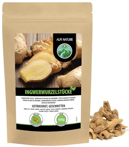 Alpi Nature Gingembre Coupé 500g, Morceaux de Racine de Gingembre Séchée pour la Cuisine et le Thé