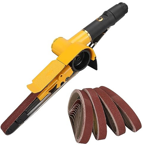 NuoDunco 3/4 x 20-1/2 Pneumatic Sander Air Belt Sander Set With 14Pcs Belts,40/60/80/120Grit,1/4 Air Inlet Mini Air Belt Grinder Air Tool For Aluminium, Iron, Steel Metal