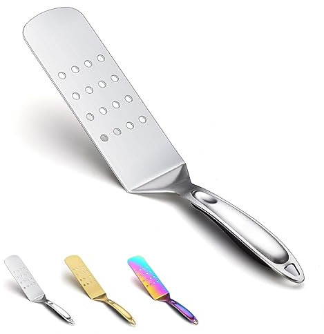 Evanda BBQ Metal Spatula, Stainless Steel Pancake Spatulas, Perforated, Handle Heat Resistant and No Melt, Great for Outdoor BBQ, Teppanyaki, Camping