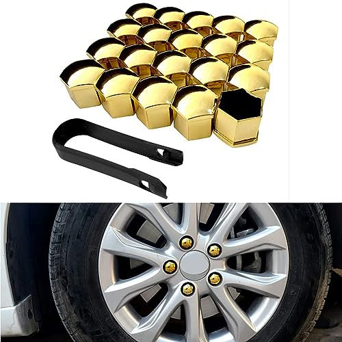 JITEM 20 Stück Auto Radschraubenkappen für VW Golf 7 MK7, Radbolzen Kappen Abdeckungen Sechskant Reifenmutterabdeckungen Mit Demontagewerkzeug Reifen Felgen Staubschutz Zubehör,F/Yellow-19mm