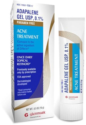 Glenmark Therapeutics Adapalene Gel 0.1% Acne Treatment, Paraben Free Topical Retinoid Cream for Face, Helps Clear and Prevent Acne and Clogged Pores, 15g Tube
