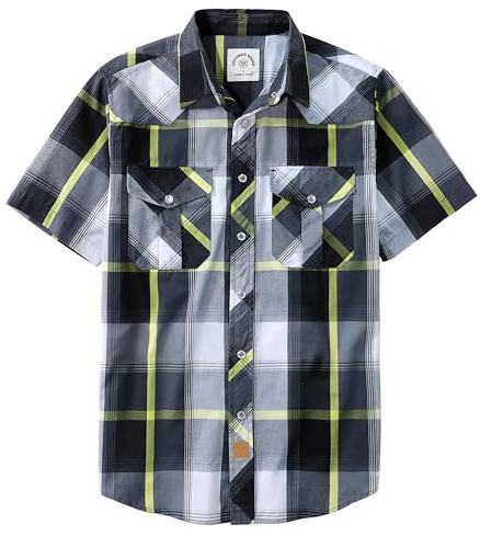 Dubinik® Westernskjortor för män kortärmad kargerad pärlknappsskjorta för män knappskjorta Cowboy Casual Arbetsskjorta, Svartgul, XXL