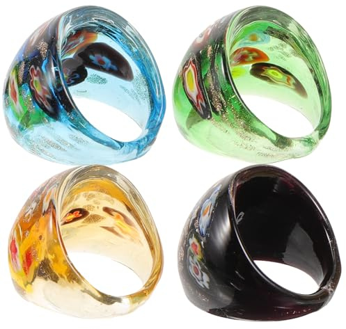CALLARON Frauen Glasringe Set 4 Stück Dekorative Fingerringe Personalisierte Ringe Für Partys Halloween Cosplay Alltag Geschenk Für Freundinnen