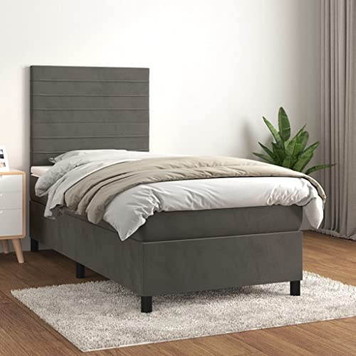 CKioict Palettenbett Modernes Bettgestell Jugendbett Boxspringbett mit Matratze Dunkelgrau 90x190 cm SamtGeeignet für Arbeitszimmer, Wohnzimmer, Hotel