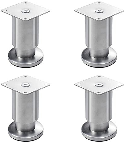 Generisch 4 Stück Edelstahl verstellbare Beine Metall Möbelfüße Sofafuß DIY Ersatzbeine für Schrank Küche Couch Bücherregal Arbeitsplatte Couchtisch Bett, mit Schrauben, Silber (15 cm (5,9