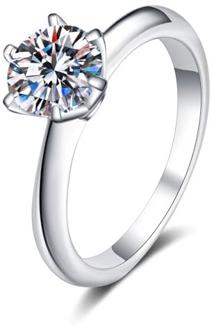 AMDXD Diamantring 585 Weißgold, Klassiker Freundschaftsringe mit Labor Diamant 0.5 Karat (Rundschliff, VVS1), 14K Gold Verlobungsring Damen Echt Schmuck, Gr.57 (18.1)
