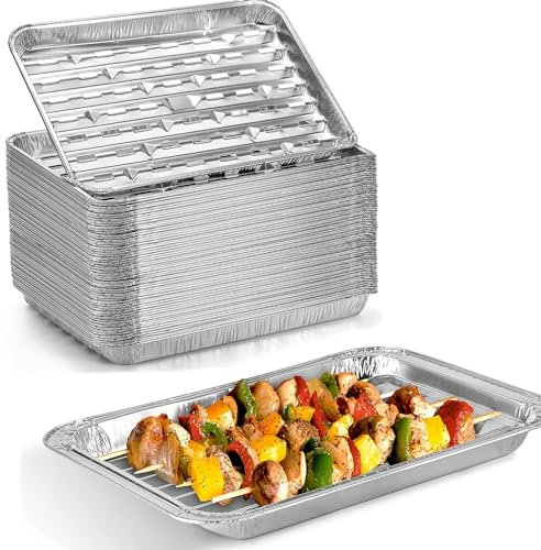 Lot de 30 plateaux jetables pour barbecue - En aluminium perforé - Grande capacité - 34 x 23 x 2,8 cm