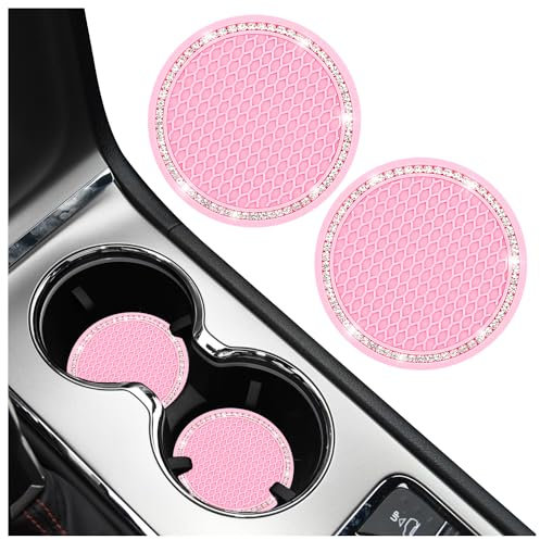 GTLM 2 posavasos universales antideslizantes con diamantes de imitación brillantes, color rosa