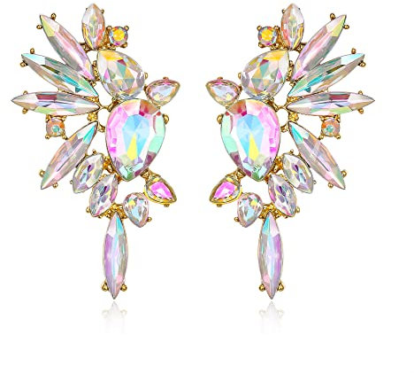 EVER FAITH Kristall Statement Ohrringe, Art Deco Marquise Drop Cluster Braut Bling bunte baumeln Ohrringe für Damen Iridescent AB gold tone