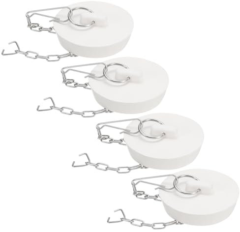 QUARKZMAN 4pcs Tapones de Drenaje para 53-55cm Agujero, Tapón de Desagüe de Goma con 25cm Cadena de Acero Inoxidable Tampões de Drenagem para Bañera Fregadero Lavabo Cocina Ducha, Blanco