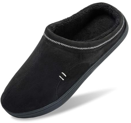TEGELE Zapatillas de Estar por Casa de Hombre para Cálido Confortables Invierno Pantuflas Antideslizantes Espuma de Memoria Interior Exterior Negro 41/42 EU