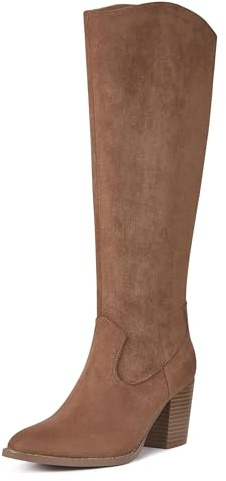 MeiLuSi Fall Boots for Women 2025,Knee High Tall Suede Boots Brown Slouchy Shoes Fashion Long Christmas Shoes Chunky High Heel Size 9.5