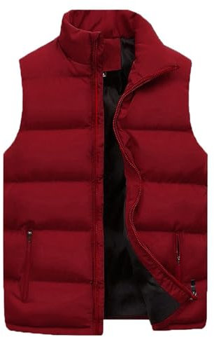 Leichte gepolsterte Herren-Weste, Steppweste, gepolsterte Weste, Outdoor-Bodywarmer, wasserabweisend, Outdoor-Jacke, Winter, warme Angelweste, Outdoor-Arbeitsweste mit Taschen, rot, XXL