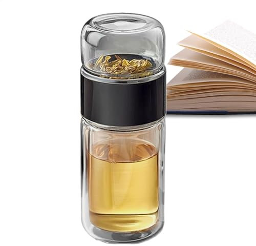 Botella de agua de vidrio, botella de infusión de té con aislamiento de doble capa, botella de té y separación de agua para té suelto, té de flores, hogar, viajes