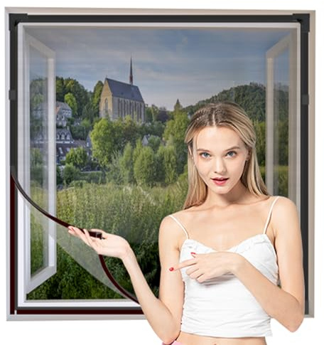 NeatiEase Adjustable DIY Magnetic Fly Screen Window Max 60 x 80 cm with Full Frame Magnetic Strip Easy Installation Fits Any Size Smaller Insect Mesh Mosquito Net for Windows(Grey Frame Black Net)