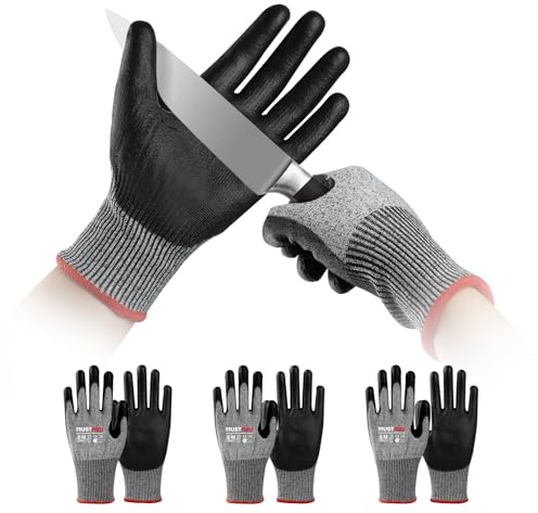 Mustbau 3 Pairs Cut Resistant Gloves Safety Work Gloves for Men PU Coated Palm Cut Proof Gloves with Reinforced Thumb, Non Slip, Breathable, Durable, Touch-screen,S