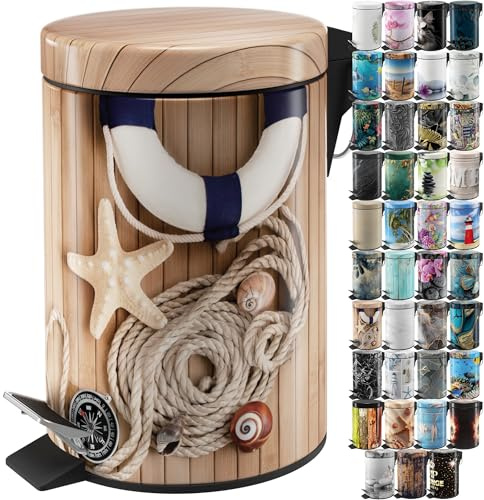 Sanilo Poubelle de Salle de Bain 3L avec système d’abaissement automatique, Nombreuses nouvelles Poubelles à Cosmétiques au choix, Poubelle avec seau intérieur (Maritime)