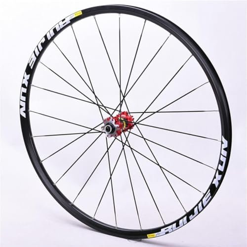 NZVZGKTNTW MTB Bicycle Wheelset, Mountain Bike Front Rear Wheels Set 26 27.5 29 Double Layer Alloy Rim Sealed Bearing, QR 8-11 Speed Cassette Carbon Hub Disc Brake 6 Bolts(Red,26inch)