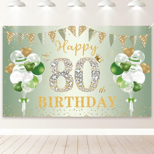 PartyYaa Cartel decorativo de 80 cumpleaños, pancarta de fondo de feliz cumpleaños 80, cartel de fondo extragrande para cabina de fotos de fiesta, póster para hombres y mujeres