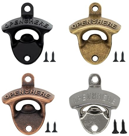 4 Pcs Wall Mounted Bottle Opener, Cast Iron Bottles Walls Mounted, Wall Bottle Opener, Outdoor Kitchen Accessories, Multiple Color Options，Suitable for Family Garden, Ktv, Bar, Restaurant Use