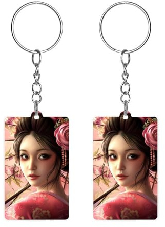 SMAZDFXX Llavero acrílico de doble cara con diseño de geisha japonesa, divertido llavero para mujer y hombre.