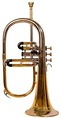 ONLIEST OVERSEAS Flügelhorn 3 Ventile Messing Instrument mit Warmton Glatte Ventile für Musiker und Studenten