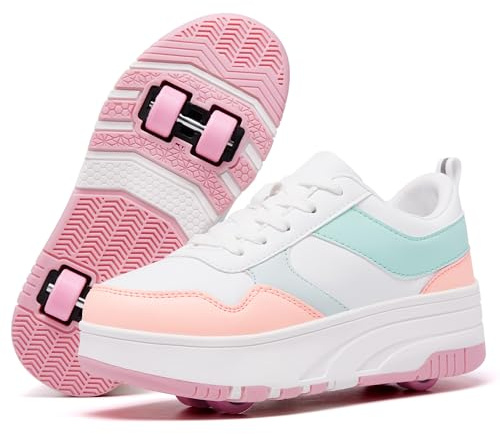 ANEFUN Mädchen Damen Schuhe mit Rollen Skate, Sneakers mit abnehmbaren Rädern Sportschuh