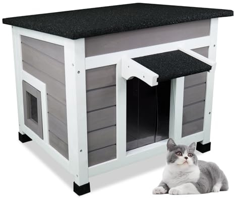 Cat House Outdoor/Indoor All-Weather Wooden Shelter with Openable Asphalt Roof for Feral Cats & Small Animals