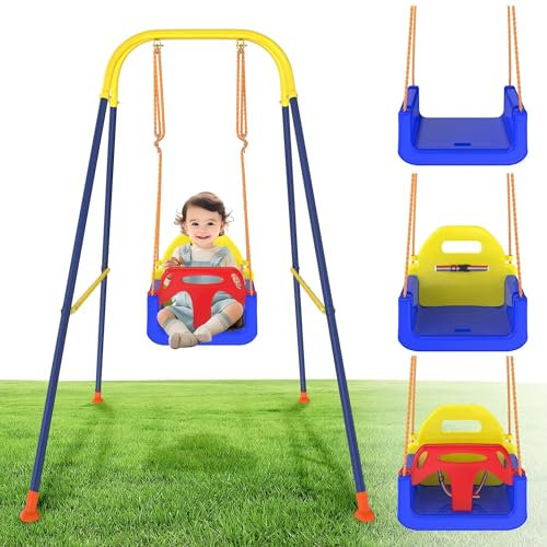 UISEBRT Altalena 3 in 1 con schienale e cintura di sicurezza, per interni ed esterni, altalena per bambini, rimovibile, per 6 mesi e anziani, portata fino a 90 kg