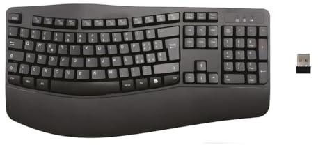 Generico Tastiera Ergonomica Wireless 2.4GHz con Poggiapolsi, 104 Tasti Silenziosi, Connessione Stabile con Ricevitore USB, Compatibile con Windows XP/7/8/10/11 – Design Curvo Comfort