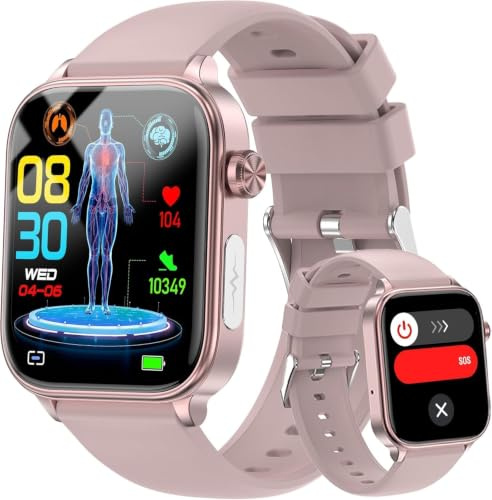 hellibito Smart Watch for Men Women (Answer/Make Calls), 1.96 HD Screen Fitness Watch with Blood Pressure/Heart Rate/Sleep/Body Temperature/Stress Monitor (Pink)