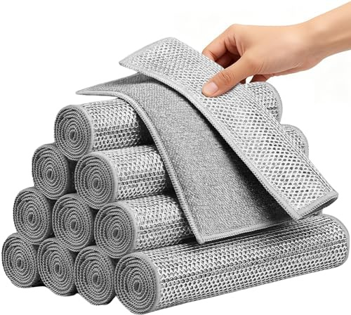 CUEMOON 10 Piezas Paños de Alambre, Paños de Cocina Metálicos Doble Capa, Trapos Limpieza Uso en Húmedo y Seco Toallas de Limpieza Versátiles