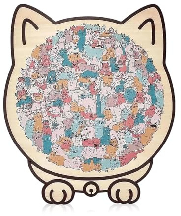 Puzzle en Bois De 135 Pièces en Forme De Chat Aux Couleurs Morandi 23,7x21,8 Cm Puzzles Animal Irrégulier Amusant Encadré par des Contours De Chat Enchanteurs, pour Famille Amis