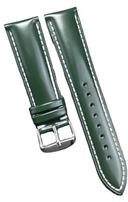 HuanJ Klockarmband i äkta läder 18 19 20 21 22 mm Kohud Grönt klockarmband Klocktillbehör Mjukt(Green-white,19mm)