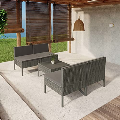 LoogCape 5-TLG. Garten-Lounge-Set, Poly Rattan Grau mit Auflagen, Outdoor Sofa für Terrasse, Balkon & Garten, witterungsbeständig & modular