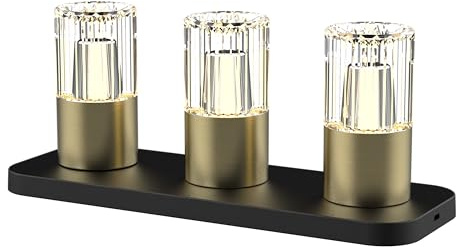 BOLD Kristy 3er Pack LED Akku Tischlampe Dimmbar Messing - Warmweiß | Kabellose Dekoleuchten mit Ladestation, USB, IP44 Spritzschutz für Außen & Innen, 10h Laufzeit & 1200mAh Akku, 60 Lumen