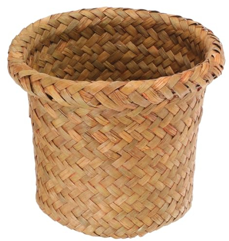 SHINYPASING Corbeille à Déchets en Osier Tressé Orange Taille L Panier Poubelle Décoratif Cuisine Salle de Bain Chambre, Panier à Papier Artisanal Robuste et Stable