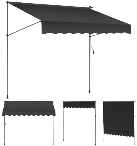 Monucep Klemmmarkise 200 cm Breit, Markise Ohne Bohren mit Handkurbel,Klemmmarkise Balkon UV-beständig,Balkon Sonnenschutz und Wasserdicht,Balkonmarkisen zum Klemmen Grau