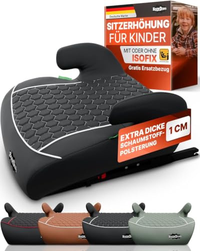 Sitzerhöhung Isofix - inkl. gratis Zusatzbezug - Kindersitz - 15-36kg - ab 125 cm - neueste Norm ECE R 129 - Extra dicke Polsterung der Sitzschale mit Premium Wabenmuster