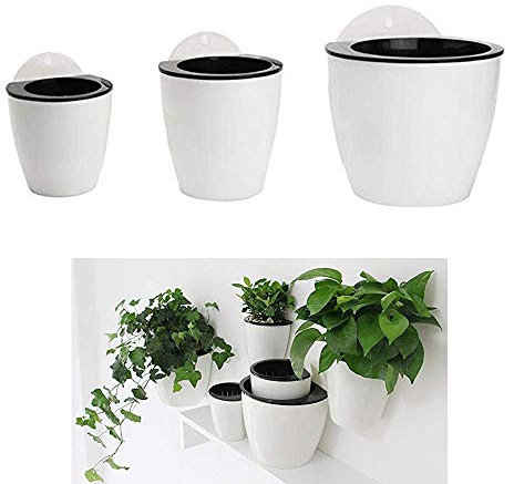 HPiano Hängende Blumentöpfe aus Kunststoff Satz von 3 hängenden Pflanzentöpfen Automatische Wasseraufnahme Blumeneimer Balkonzaun Garten Ornamente, Wandbehangblumentöpfe für Zuhause Büro
