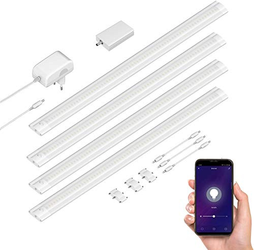 ledscom.de Smarte LED Unterbau-Leuchte SIRIS weiß matt, WLAN-Controller, flach, Smart-Home, Alexa-fähig je 50cm, je 531lm, warmweiß, 4er Set