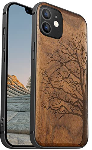 Carveit Coque magnétique pour iPhone 12 [Élégant Noyer] [Pare-Chocs en TPU Souple] Coque de téléphone Antichoc Compatible avec 12 Magsafe Coque Bois (Arbre éternel)