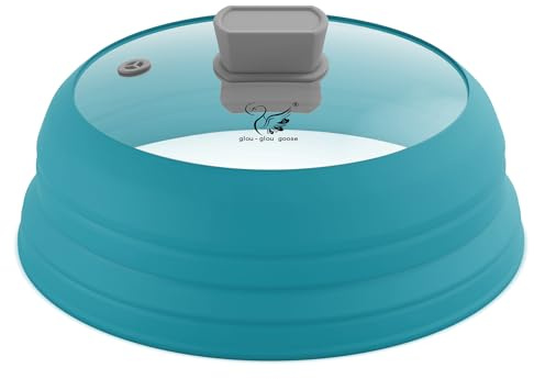 Microwave Splatter Cover Glass Cover Splatter Guard Lid with Collapsible Silicone for Food Cover Plate Cover 11.8 inch Blue
