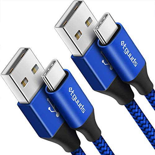 etguuds Câble USB C [1m, Lot de 2], Câble USB vers USB C 3A Charge Rapide Nylon Chargeur USB Type C Cable pour Samsung Galaxy S23 S22 S21 S20 S10 S9 S8 Plus, A20 A21 A40 A50 A55 M31, Bleu