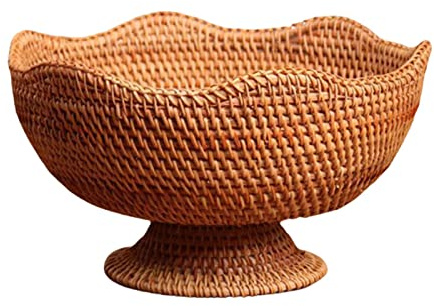 Ioensy Fruit Basket with Feet, Woven Fruit Basket, Rattan Fruit Bowl, Snack Storage Tray for Picnic, medium