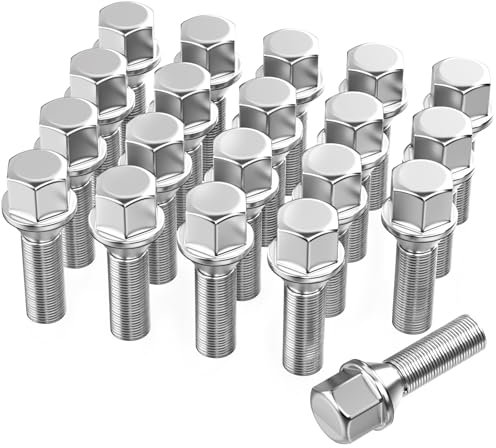 Kit 20 Bulloni Ruota Filetto 28mm I M12x1,5x28mm I Sede Conica Chiave 17mm I Compatibili con BMW